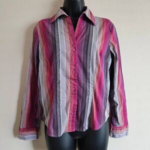 Lemon Grass Striped Button Down Blouse
